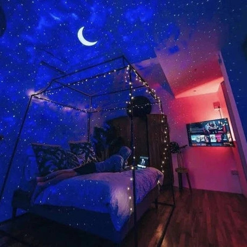 Proyector de estrellas y galaxia con nebulosa y altavoz Bluetooth. Luz nocturna decorativa.