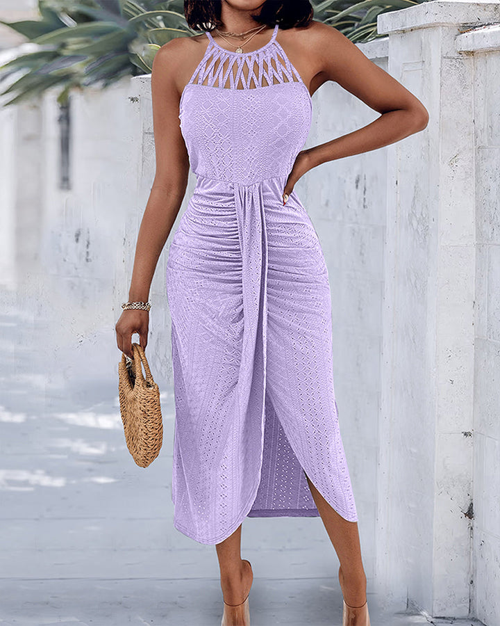 Vestido de playa sin mangas, midi halter con abertura, para mujer.