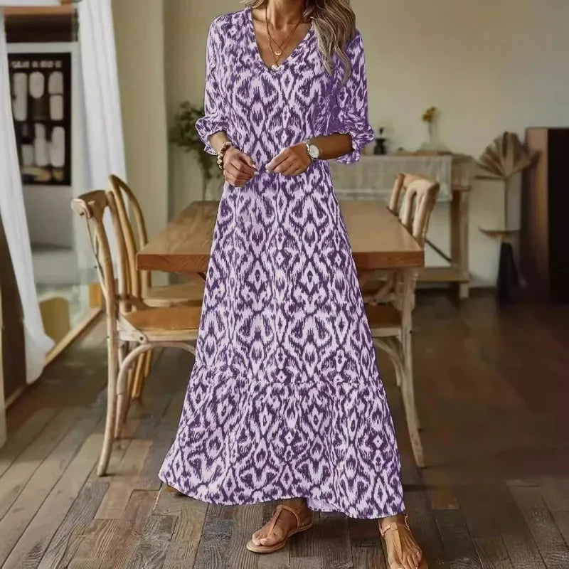 Vestido de verano mujer perfecto para la playa o paseo. Diseño con escote en V y mangas cortas, ropa fresca.