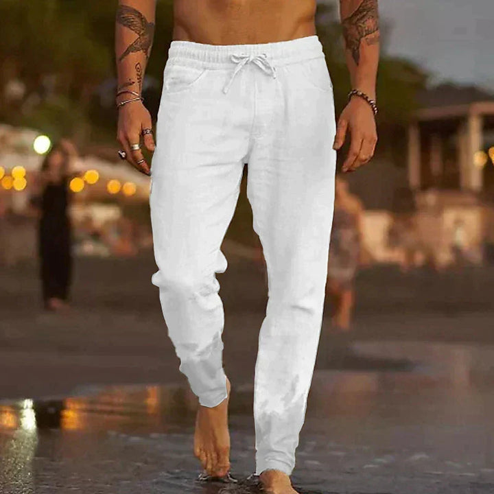 Pantalones de lino LinoVibe para hombre, corte clásico. Frescura y estilo casual elegante, ideales para el verano urbano.
