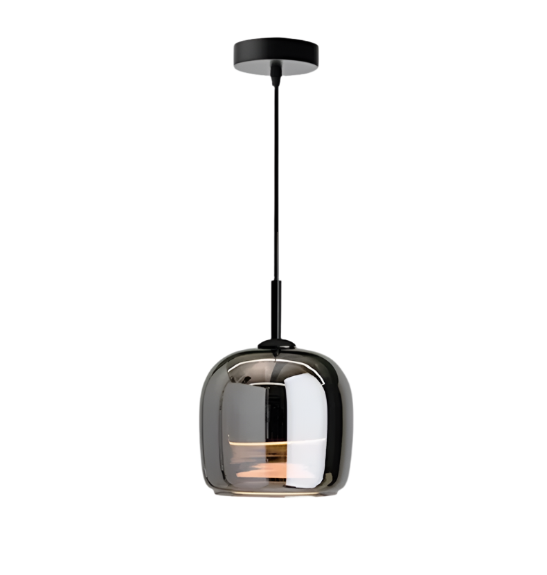 Lámpara colgante de vidrio negro. Iluminación interior decorativa con diseño nórdico minimalista.