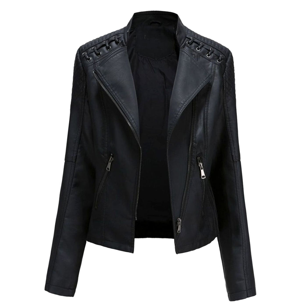 Chaqueta de mujer con cierre asimétrico, diseño urbano. Piel sintética cómoda para primavera y noche.