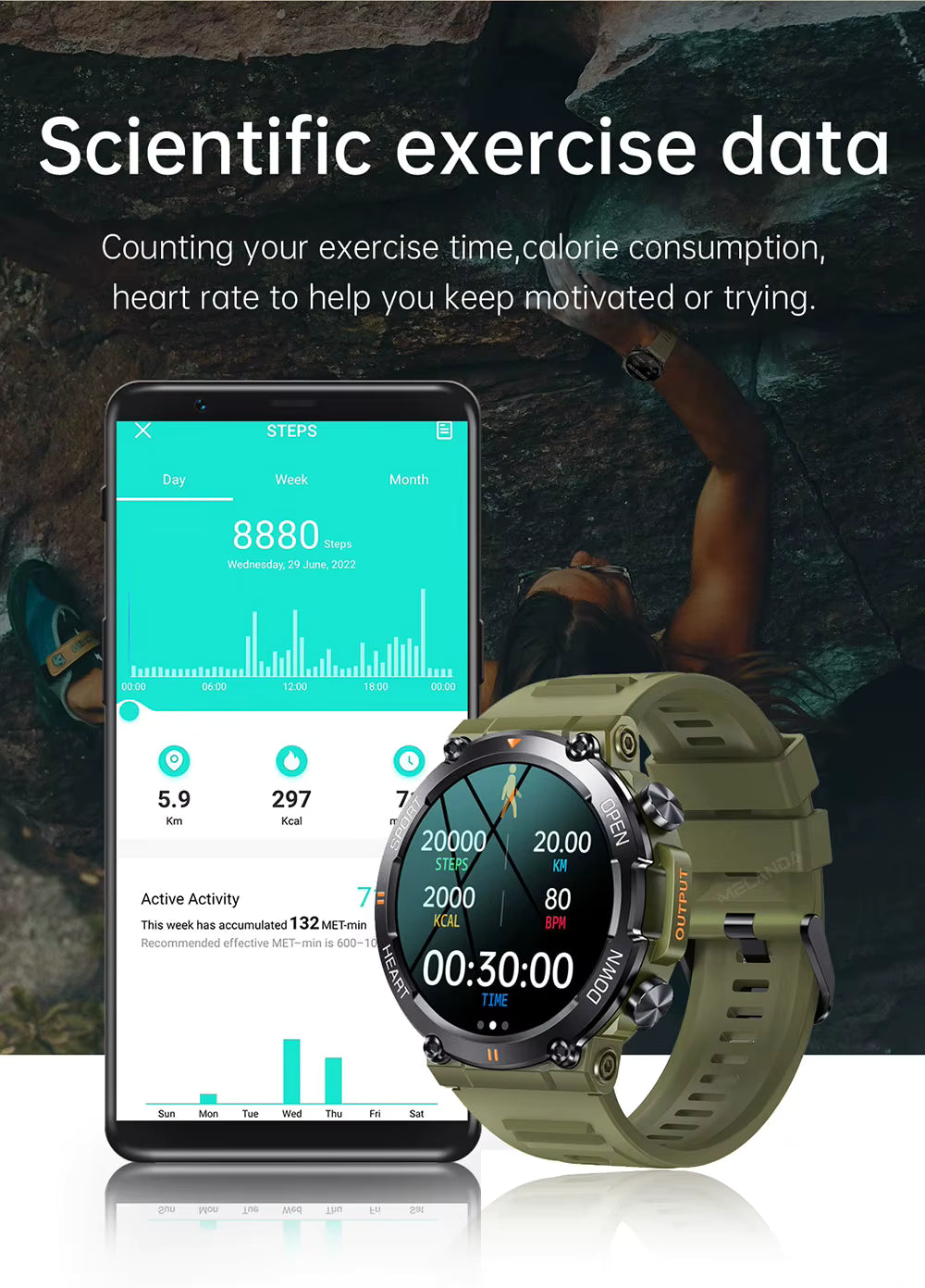 Smartwatch de deporte FortisX para hombre, batería de larga duración, listo para tu actividad exterior.