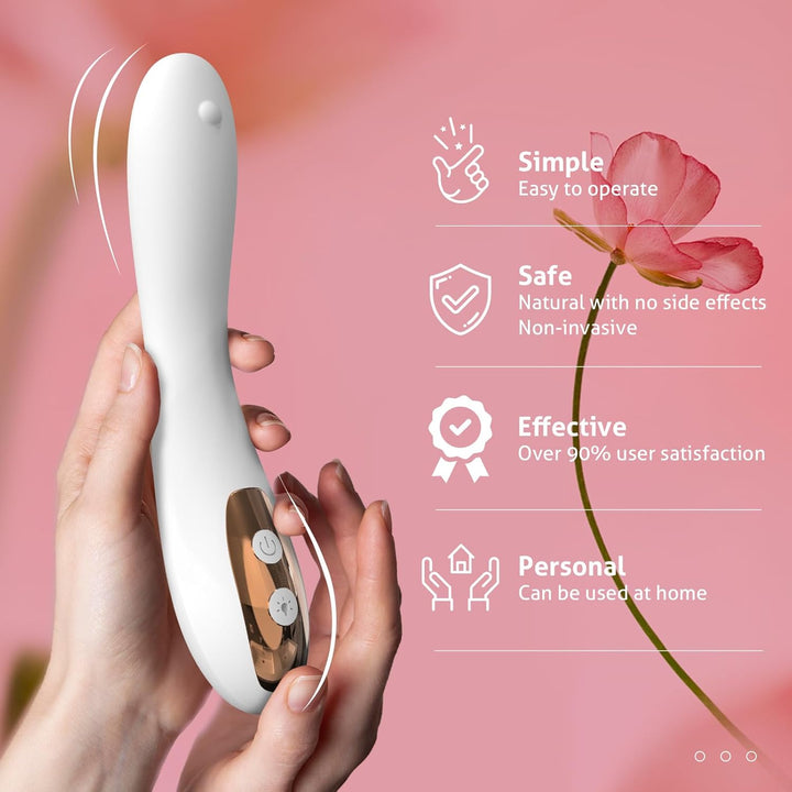 Dispositivo ergonómico de silicona médica para confort y bienestar íntimo femenino.