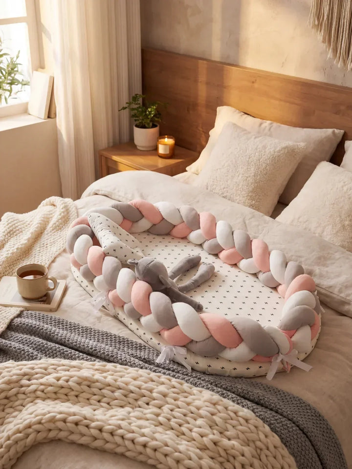 Bebé durmiendo plácidamente en un nido de sueño seguro y transpirable.