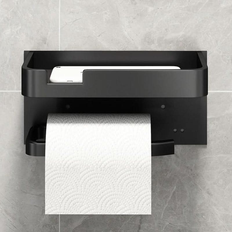 Soporte de papel higiénico blanco de pared, diseño minimalista que optimiza el espacio del baño.