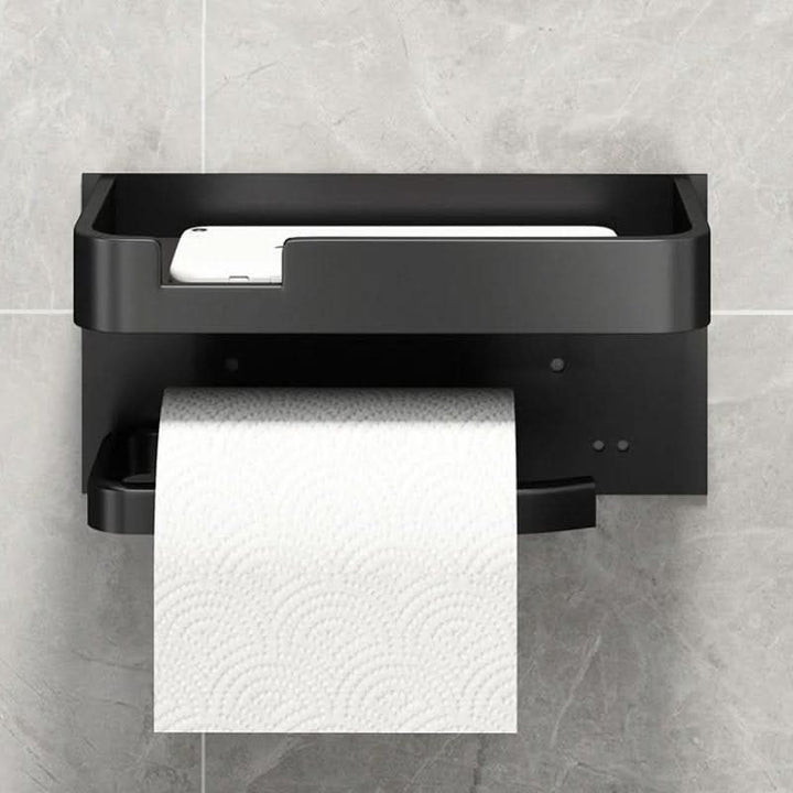 Soporte de papel higiénico blanco de pared, diseño minimalista que optimiza el espacio del baño.