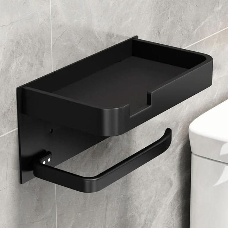 Accesorio de baño: soporte de papel higiénico de pared con acabado metálico moderno.