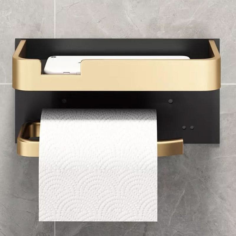 Soporte de papel higiénico plateado de pared, ideal para la organización del baño moderno.