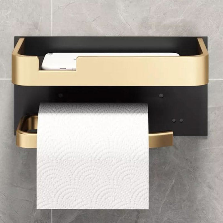 Soporte de papel higiénico plateado de pared, ideal para la organización del baño moderno.