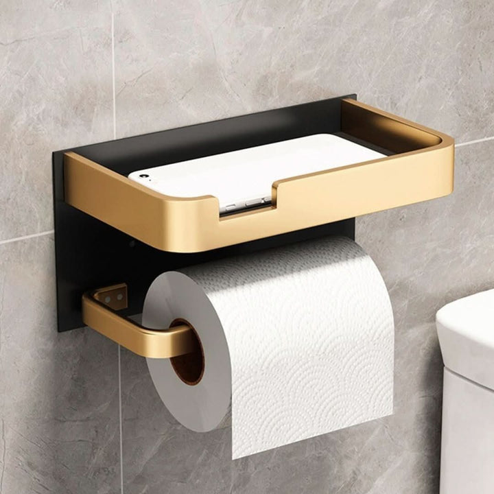 Soporte de papel higiénico moderno de pared para baño, diseño elegante y minimalista.