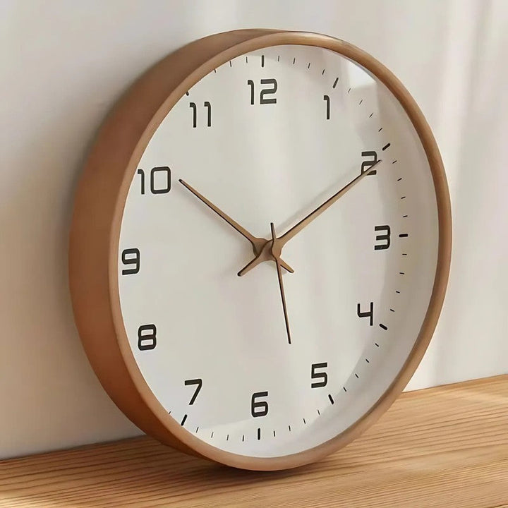Reloj de pared de madera para salón o dormitorio, estilo minimalista redondo. Mecanismo de cuarzo silencioso.