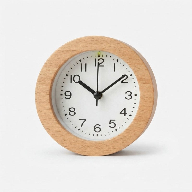 Reloj despertador de madera para el hogar, con esfera blanca y alarma, ideal para un despertar tranquilo.