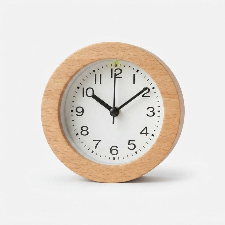Reloj despertador de madera para el hogar, con esfera blanca y alarma, ideal para un despertar tranquilo.