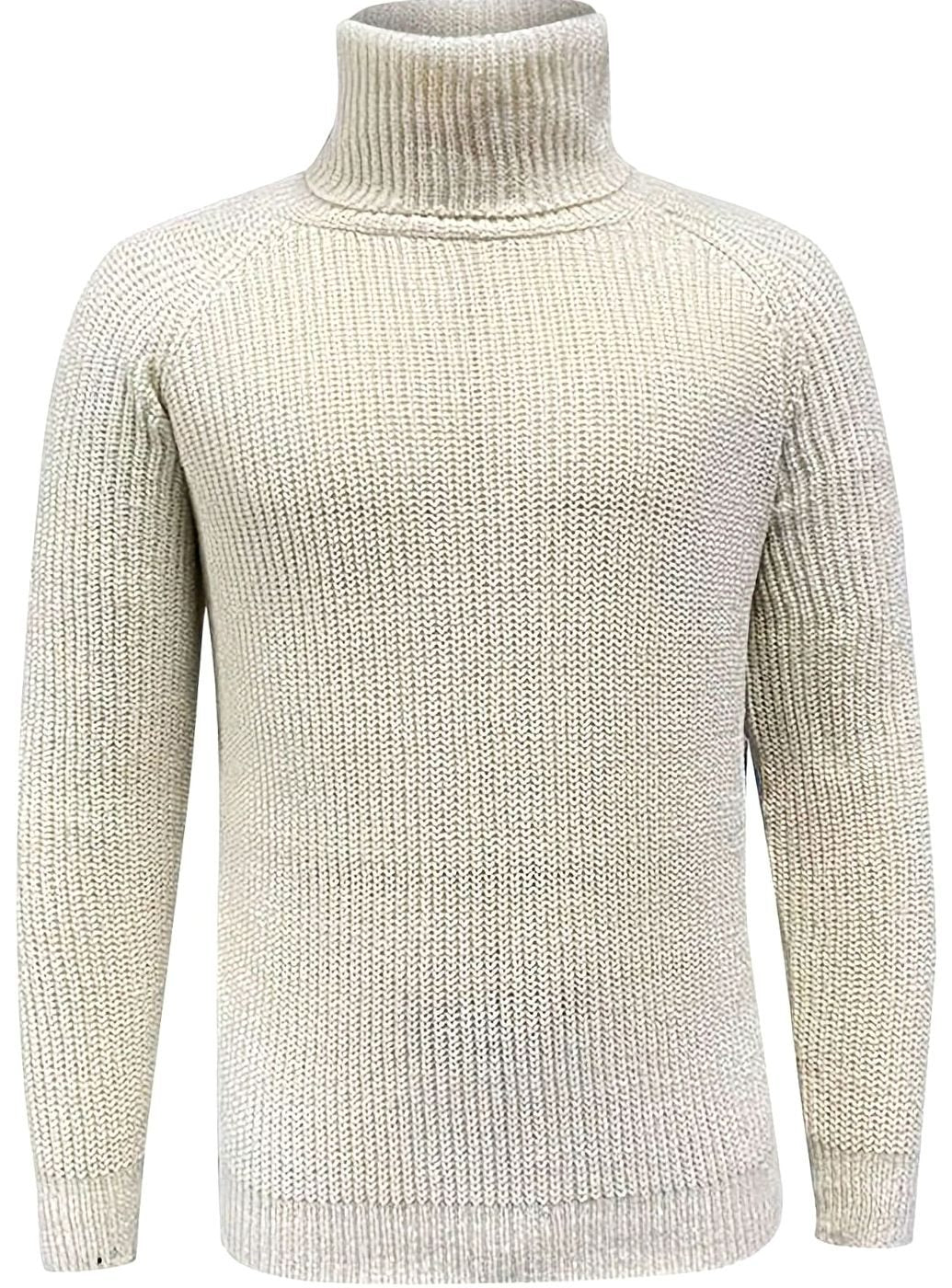 Jersey hombre cuello alto canalé beige de ajuste regular, versátil para otoño e invierno. Estilo moderno.