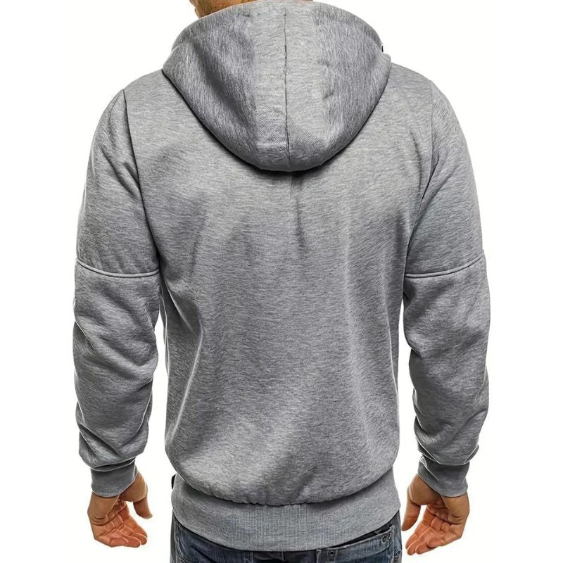 Sudadera cómoda para hombre con capucha, cremallera frontal y bolsillos, ideal para uso urbano.