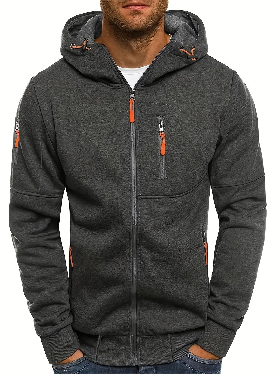 Sudadera urbana de moda para hombre, con capucha, cremallera y bolsillos seguros, perfecta para invierno.