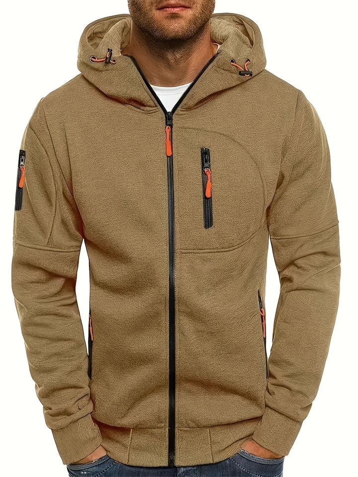 Sudadera cálida de invierno para hombre, con capucha, cremallera y bolsillos prácticos.