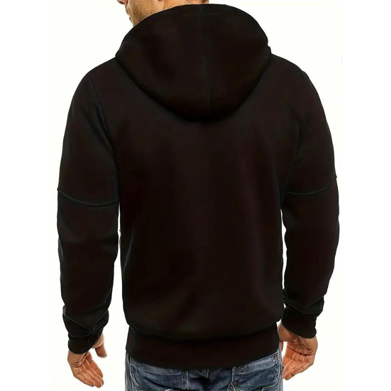 Sudadera deportiva masculina con capucha y cremallera, ideal para comodidad y estilo urbano.