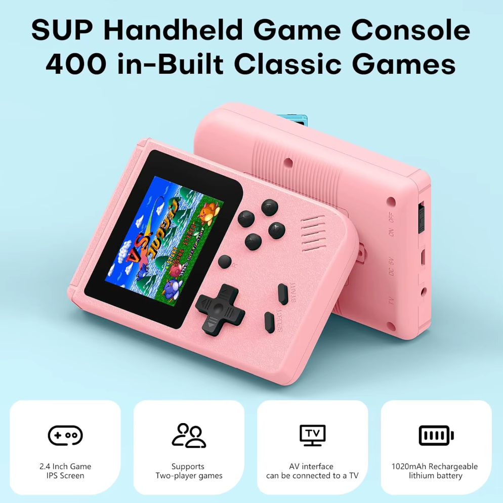 Consola retro con 400 juegos, experiencia gamer portátil para cualquier edad.