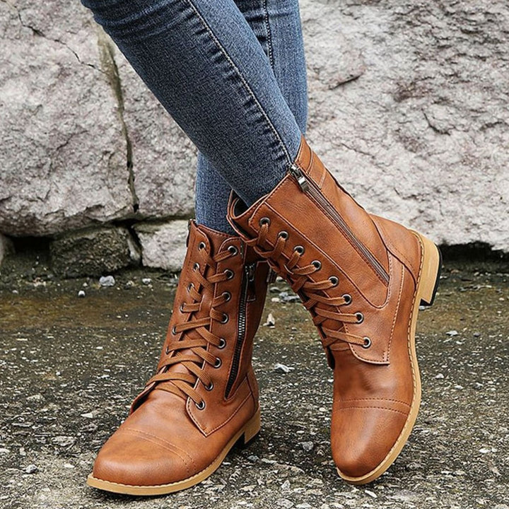 Botas de invierno mujer, estilo militar, con cordones y cremallera, ideal para el frío.