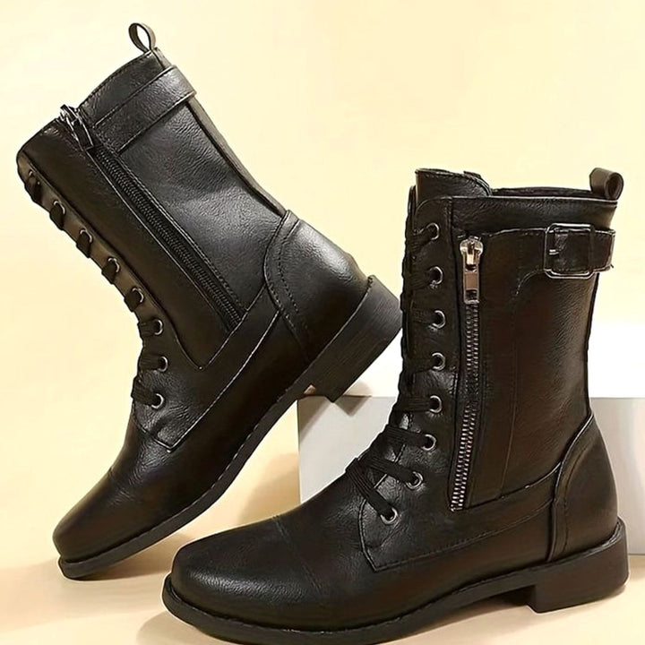 Botines de mujer con cordones, estilo militar, suela robusta y cremallera, moda de otoño/invierno.