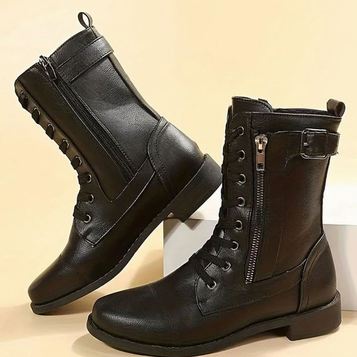 Botas estilo combat para mujer, con cremallera lateral y suela gruesa, perfectas para invierno.