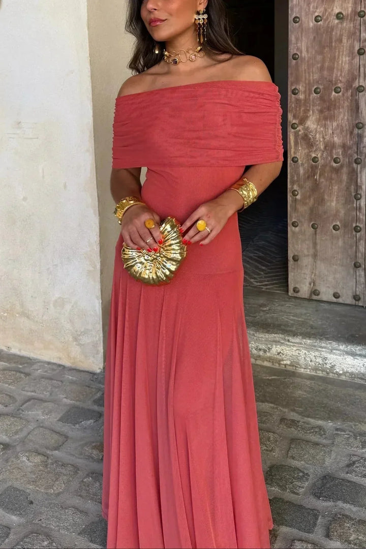 Vestido largo de fiesta para mujer, plisado asimétrico y de un hombro, muy chic y moderno.