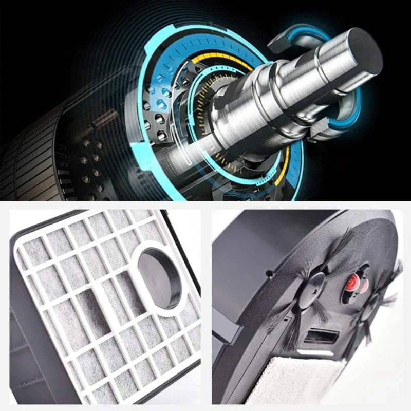 Panel superior de la aspiradora robot 3 en 1, resaltando su diseño y tecnología para una limpieza inteligente.