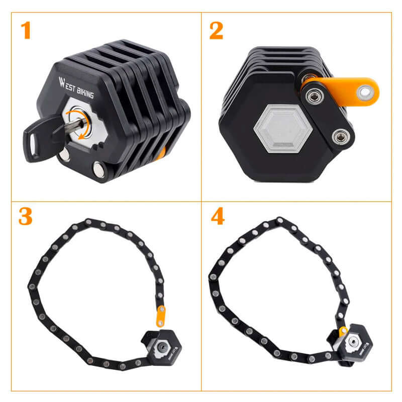 Protección antirrobo con candado de acero plegable y compacto para tu bicicleta urbana.