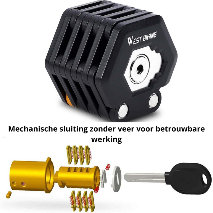 Candado antirrobo de acero plegable, esencial para la seguridad de tu e-bike urbana.