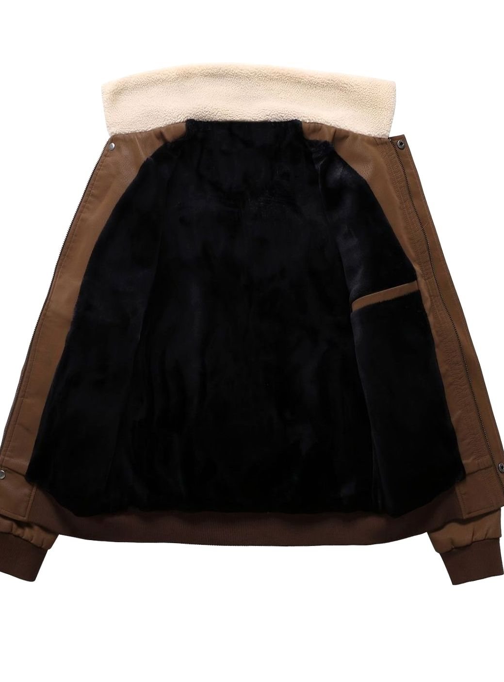 Chaqueta aviador hombre de alta calidad, con parches y cuello sherpa cálido.