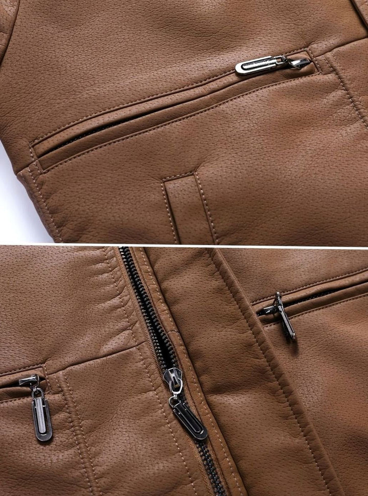 Hombre vistiendo chaquetón aviador cálido, ideal para el frío y moda casual.