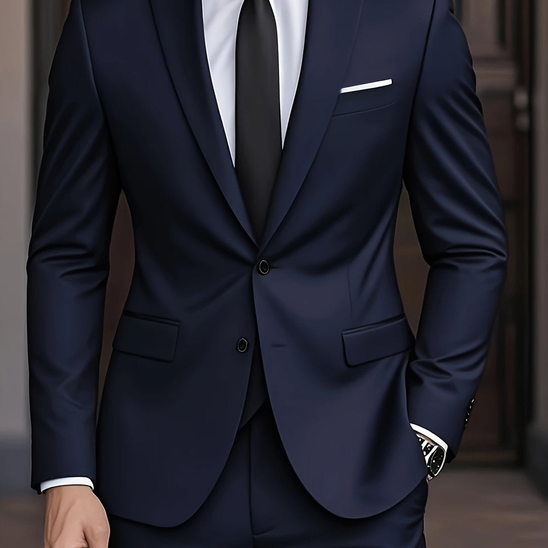 Traje de novio negro, slim fit, ropa formal elegante para momentos especiales y ceremonias.