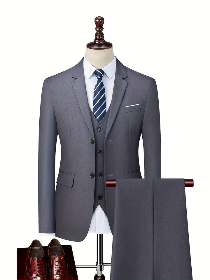 Ropa formal masculina negra, traje de dos piezas slim fit para novio y ocasiones especiales.