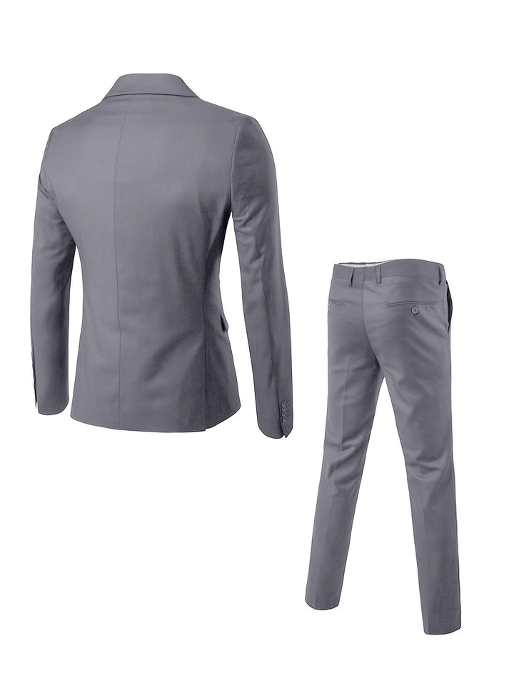Elegante traje de hombre slim fit gris oscuro, perfecto para bodas y ceremonias formales.