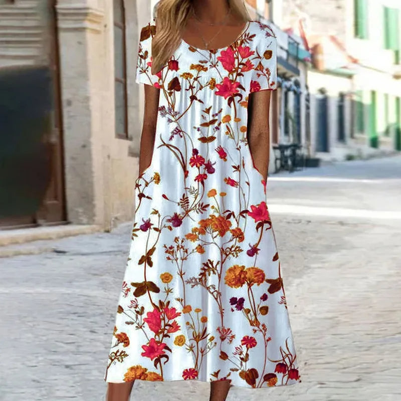 Vestido casual elegante floral de verano para mujer, ideal para vacaciones, cómodo y fresco.