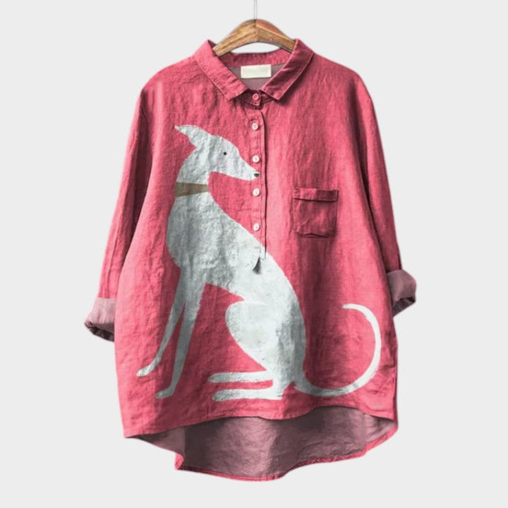 Blusa elegante de verano para mujer, transpirable, con estampado vibrante y mangas largas.