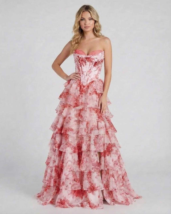 Vestido floral maxi para mujer, sin tirantes, con diseño romántico. Ideal para verano y ocasiones especiales.