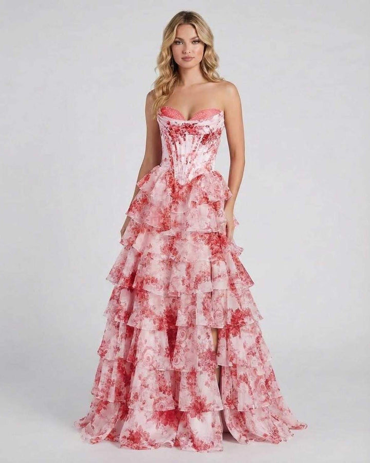 Vestido maxi floral sin tirantes para mujer. Elegancia romántica, perfecto para boda o fiesta.