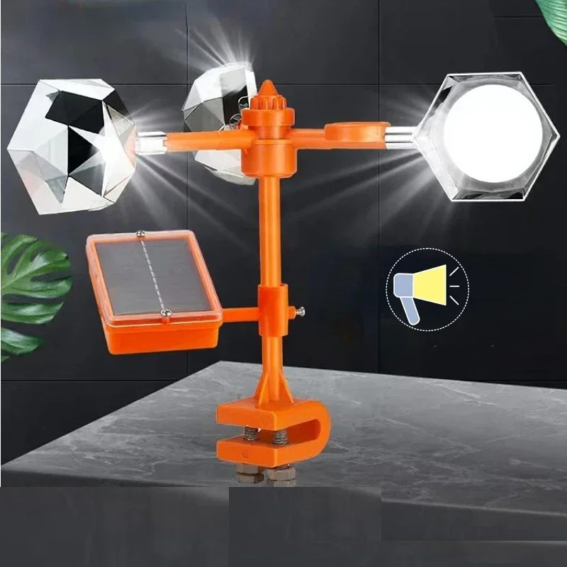 Ahuyentador de aves reflector solar 360° para jardín. Repelente ecológico contra palomas y plagas.
