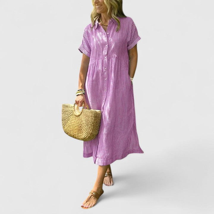 Vestido camisero casual a rayas, perfecto para la primavera y el verano, para uso diario.