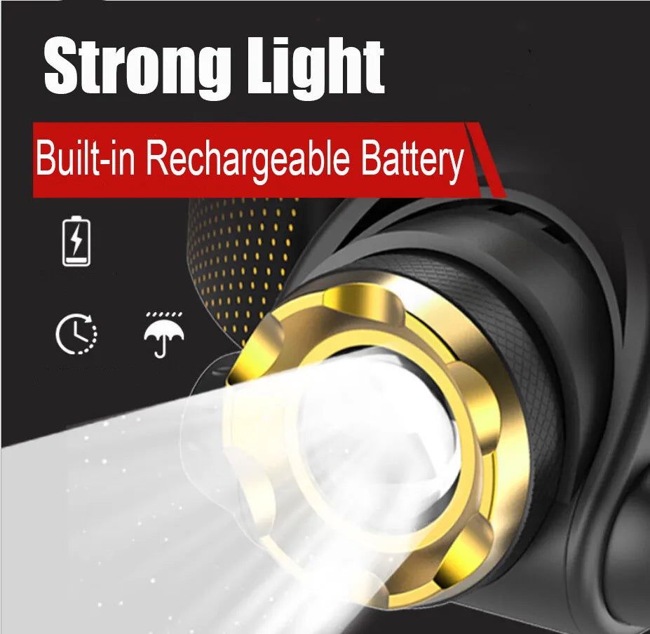 Linterna frontal LED para emergencia, recargable y con luz brillante para cualquier situación.