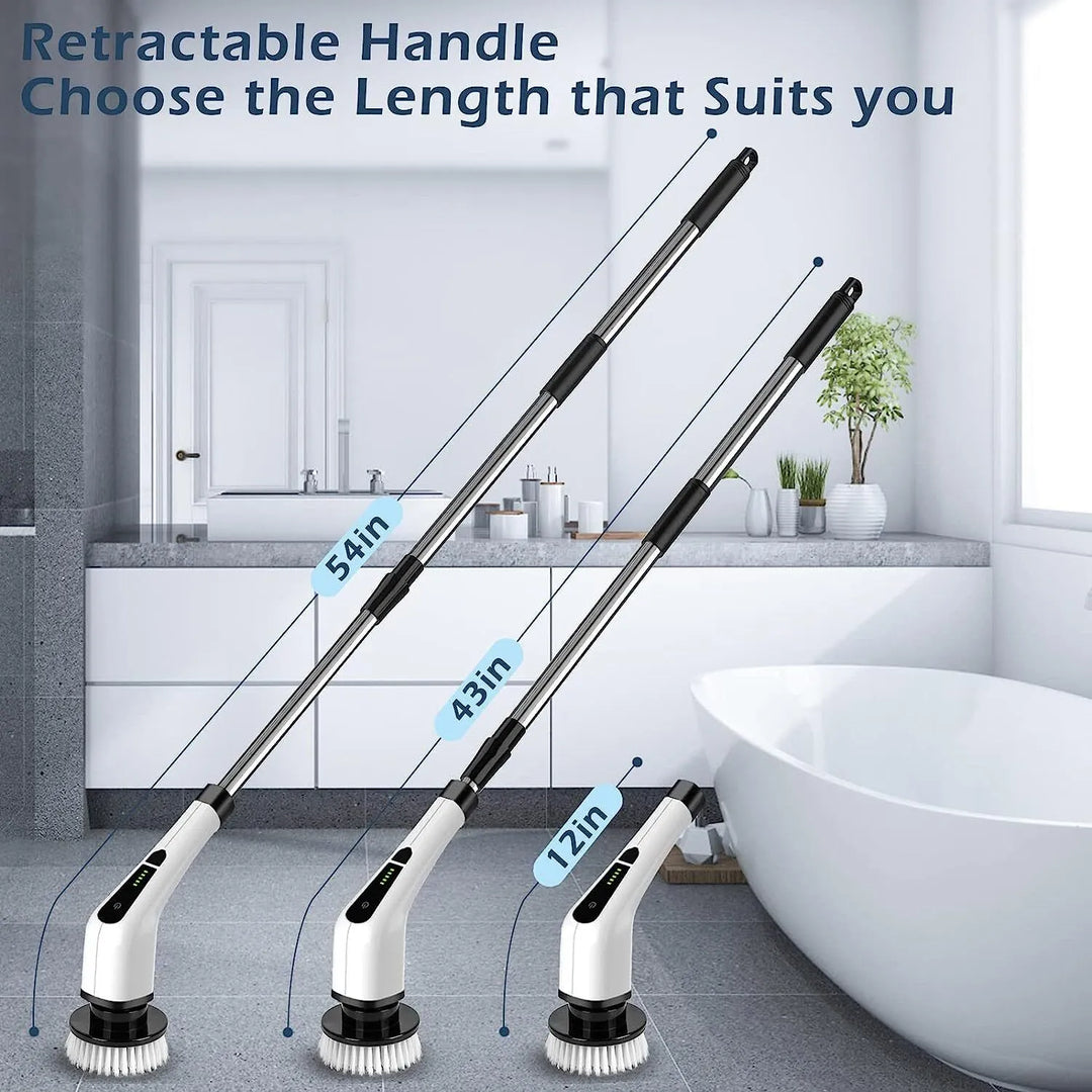 Potente cepillo inalámbrico con 7 cabezales. Herramienta versátil para la limpieza del hogar, baño y azulejos.