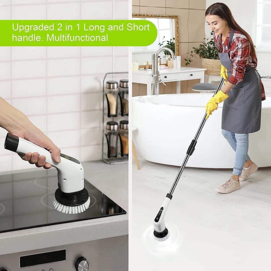Libertad inalámbrica con este cepillo limpiador eléctrico. Mango largo y 7 cabezales para limpieza profunda del hogar.