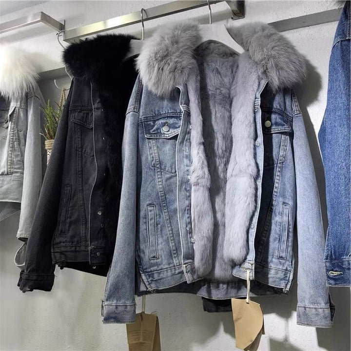 Chaqueta vaquera para mujer, diseño clásico, forro cálido. Ropa exterior denim cómoda y a la moda para días fríos.