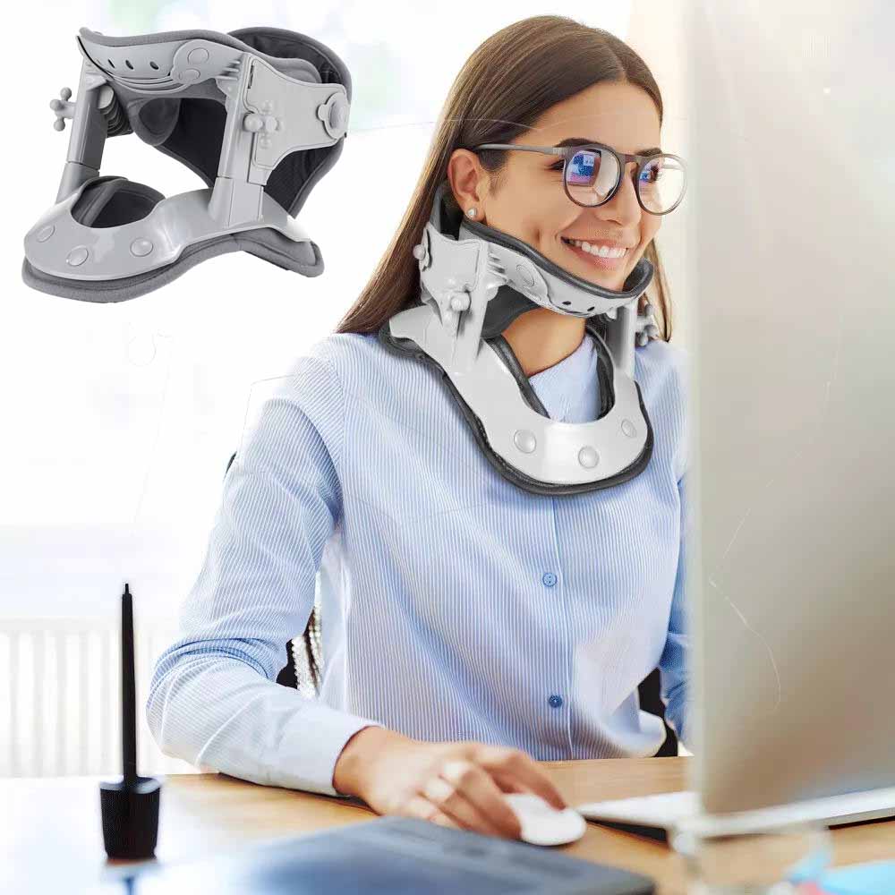 Estirador de cuello cervical para aliviar dolor, tensión. Mejora la postura y salud cervical.
