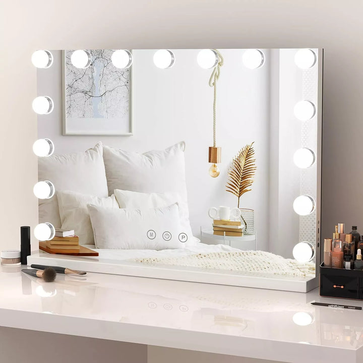 Espejo de belleza LED regulable, aumento 10x para aplicaciones de cosméticos.