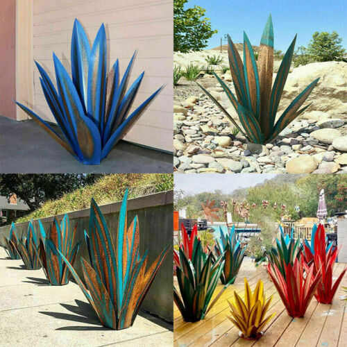 Agave de metal forjado, arte moderno para patios y terrazas. Adorno antióxido duradero.