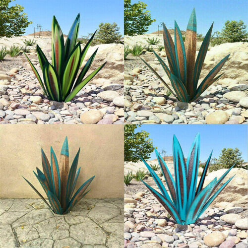Decoración de jardín: Escultura de agave metálica, adorno rústico y duradero para exterior.